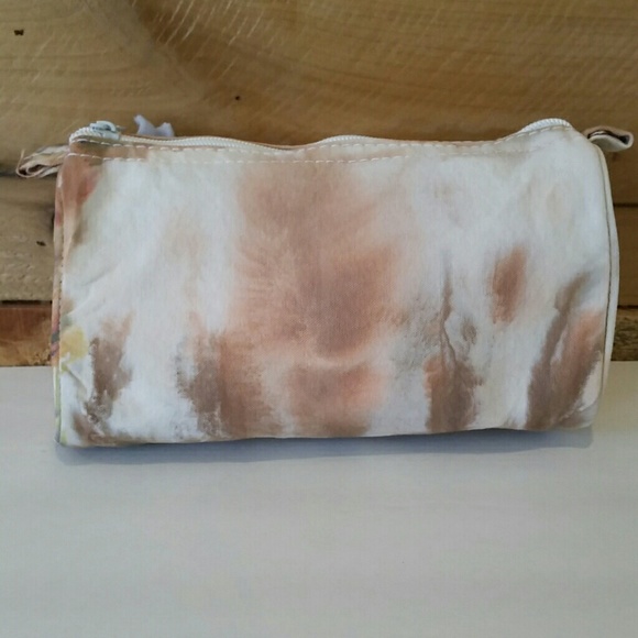 Hand tie dyed The Girl In Grey cosmetic bag in shades of brown, peach & orange - Picture 2 of 4